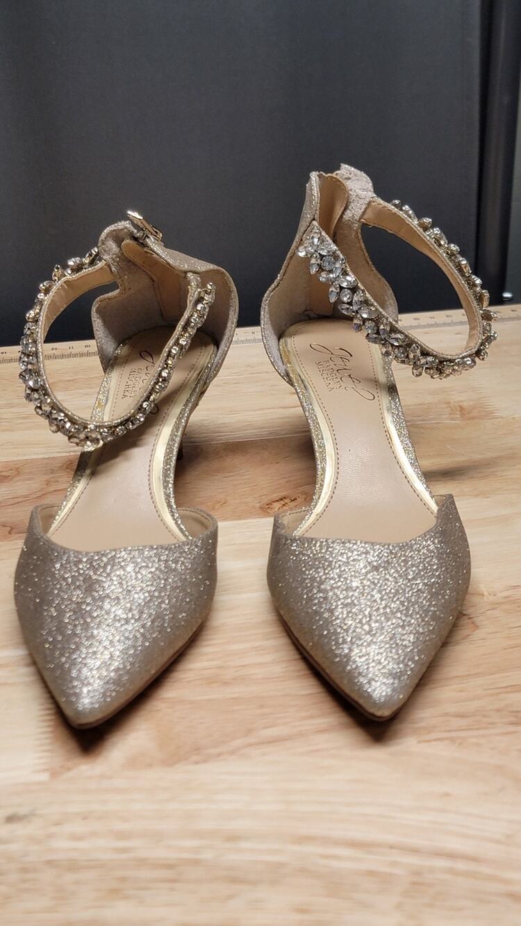 Heels Jewel Badgley Mischa Sparkle Zipper-Back Flats w/Rhinestone Ankle Strap-9M